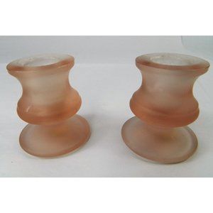 Pastel Rose Pink Frosted Glass Candle Holders Set Of 2 Low 2 1/2" For 1" Candles